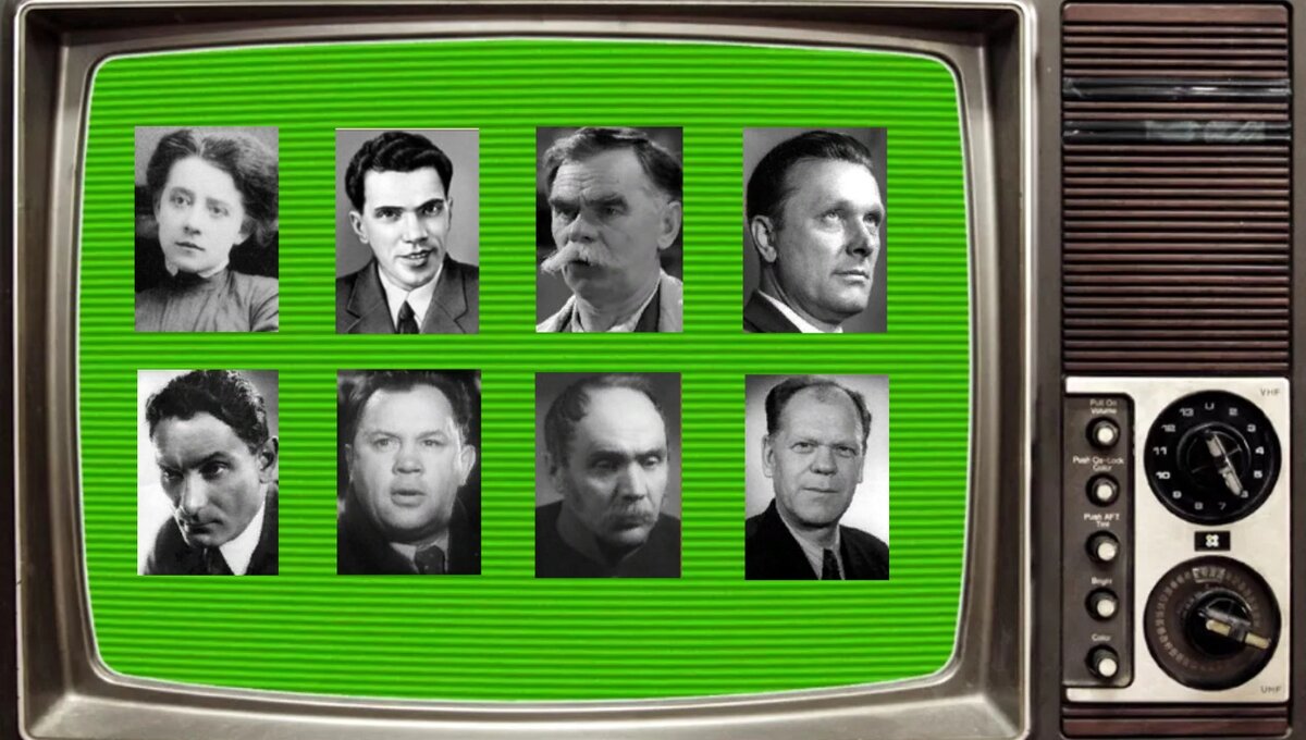 В. Барановская, Н. Баталов, А. Чистяков, И. Коваль-Самборский, В. Пудовкин, И. Бобров, А. Громов, В. Уральский. Фото из открытых источников.