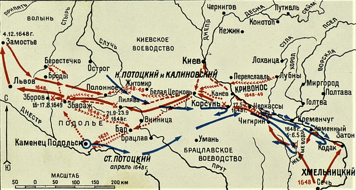 Движение хмельницкого. Восстание Хмельницкого 1648 карта.