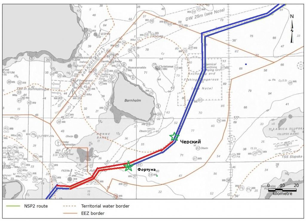 Карта северного потока 2 с территориальными водами