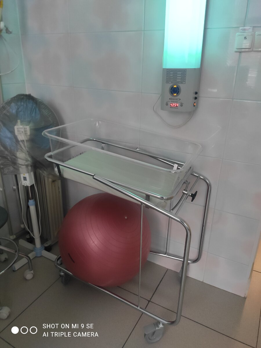 Кроватка для новорожденного. Мяч для обезболивания схваток.