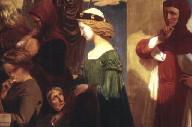 Встреча Петрарки с Лаурой. Мастерская прерафаэлитов. Public Domain