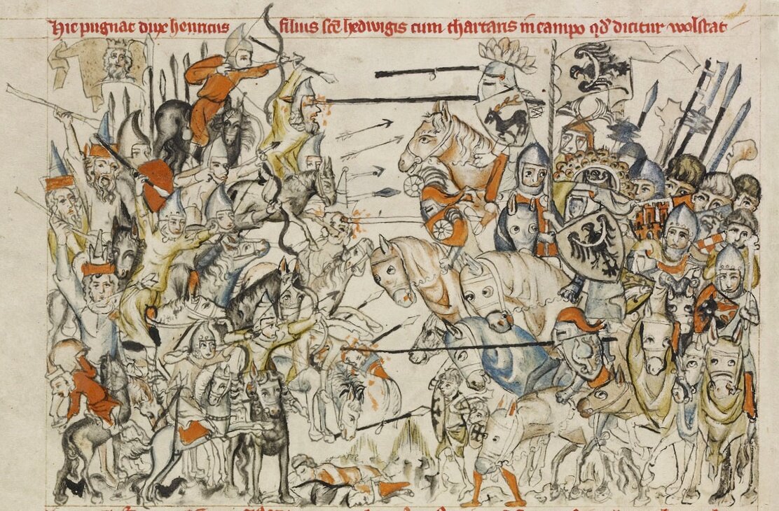 Сражение при Легнице  (1241). Рисунок середины XIV века.