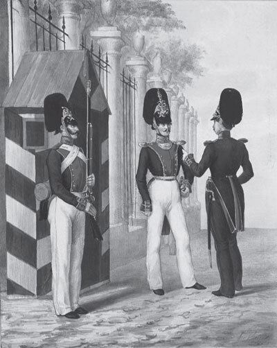 1840-е годы. Офицер и рядовые Семеновского полка