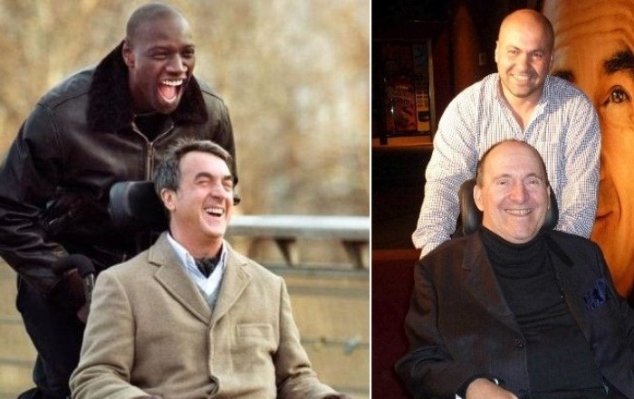 Актеры фильма "1+1" и фотография людей из реальной истории.