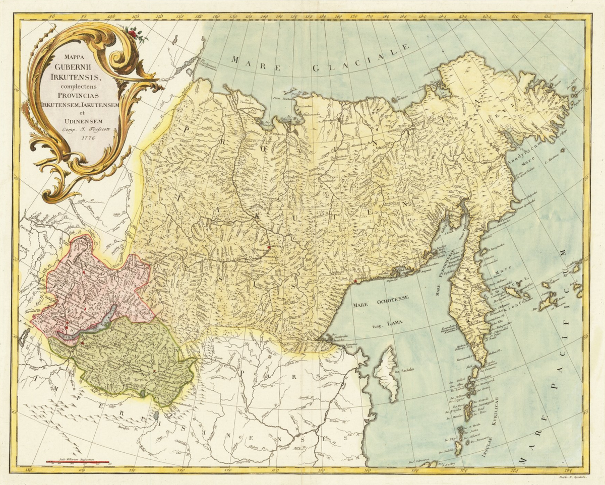 Редкая и достоверная региональная карта Северо-Востока России. Основана на картах петровских времён изданных Географическим отделом Императорской Академии наук. 
На карте показаны восточноазиатские провинции России: Якутск, Иркутск и Ундинен с мелкими деталями. Хотя очертания Камчатки представлены довольно точно, но из-за слабой изученности побережье Северной Азии, Чукотский полуостров и Охотское море все же не достаточно точны.