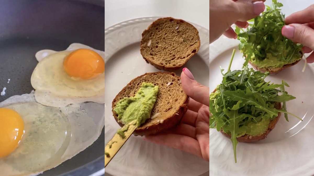 яйца, хлеб, авокадо, руккола