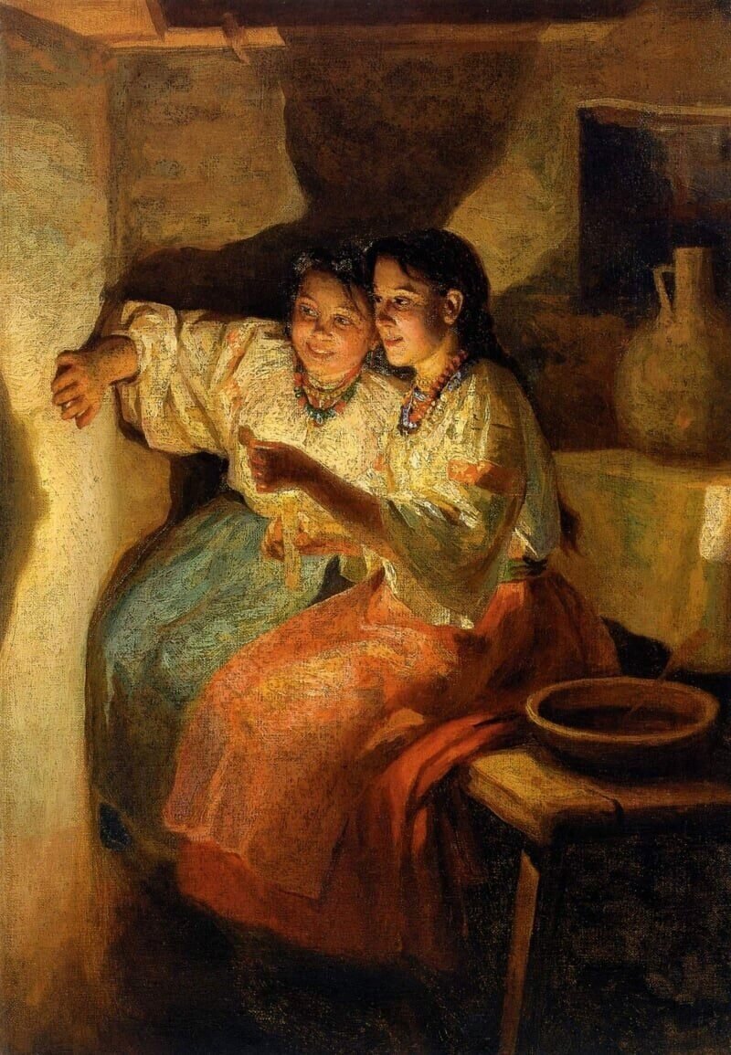 Святочные гадания, 1888 год, Государственный Русский музей, Санкт-Петербург__Художник Николай Корнильевич Пимоненко (1862 - 1912)