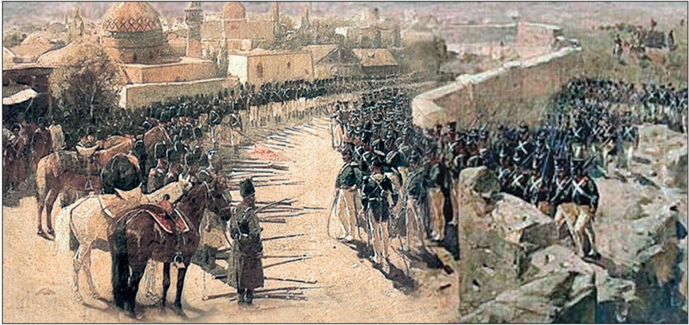 Взятие русскими Иреванской крепости. Художник Франц Рубо Одни мечети в городе!