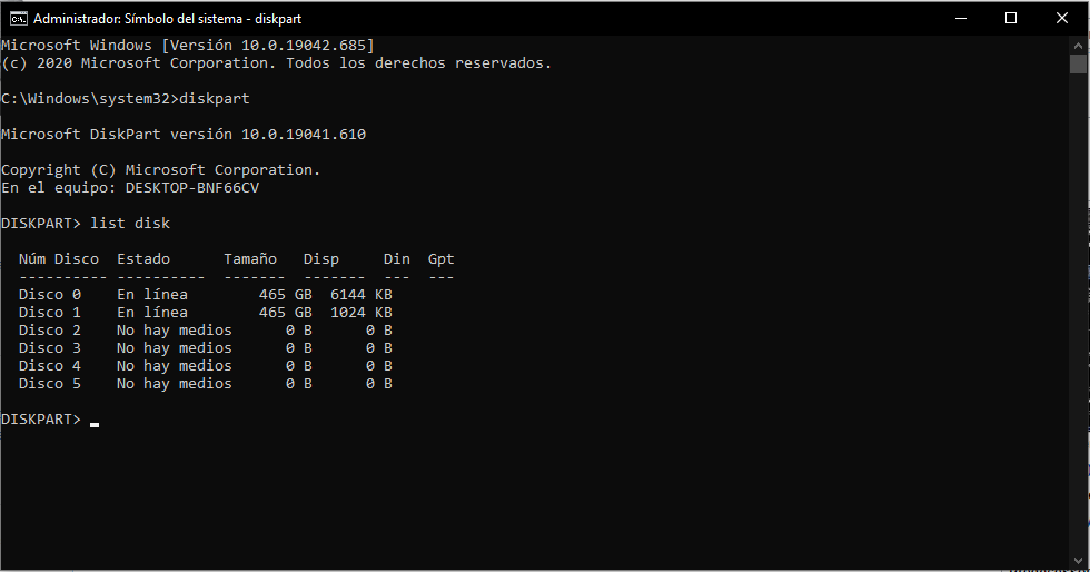 Командная строка "diskpart"