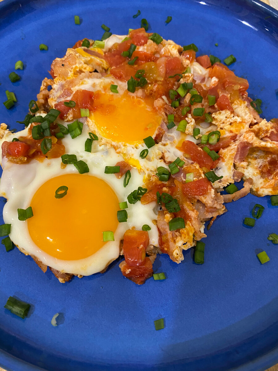 Яичница, Бекон, Томаты.