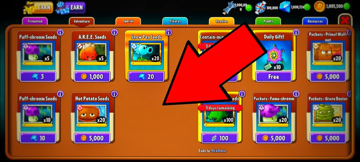 За монеты можно купить очки силы для растений