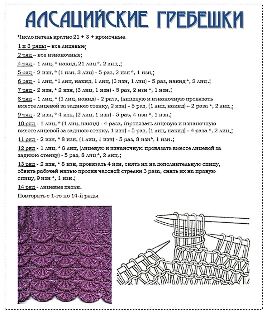 Узор гребешки спицами схема и описание