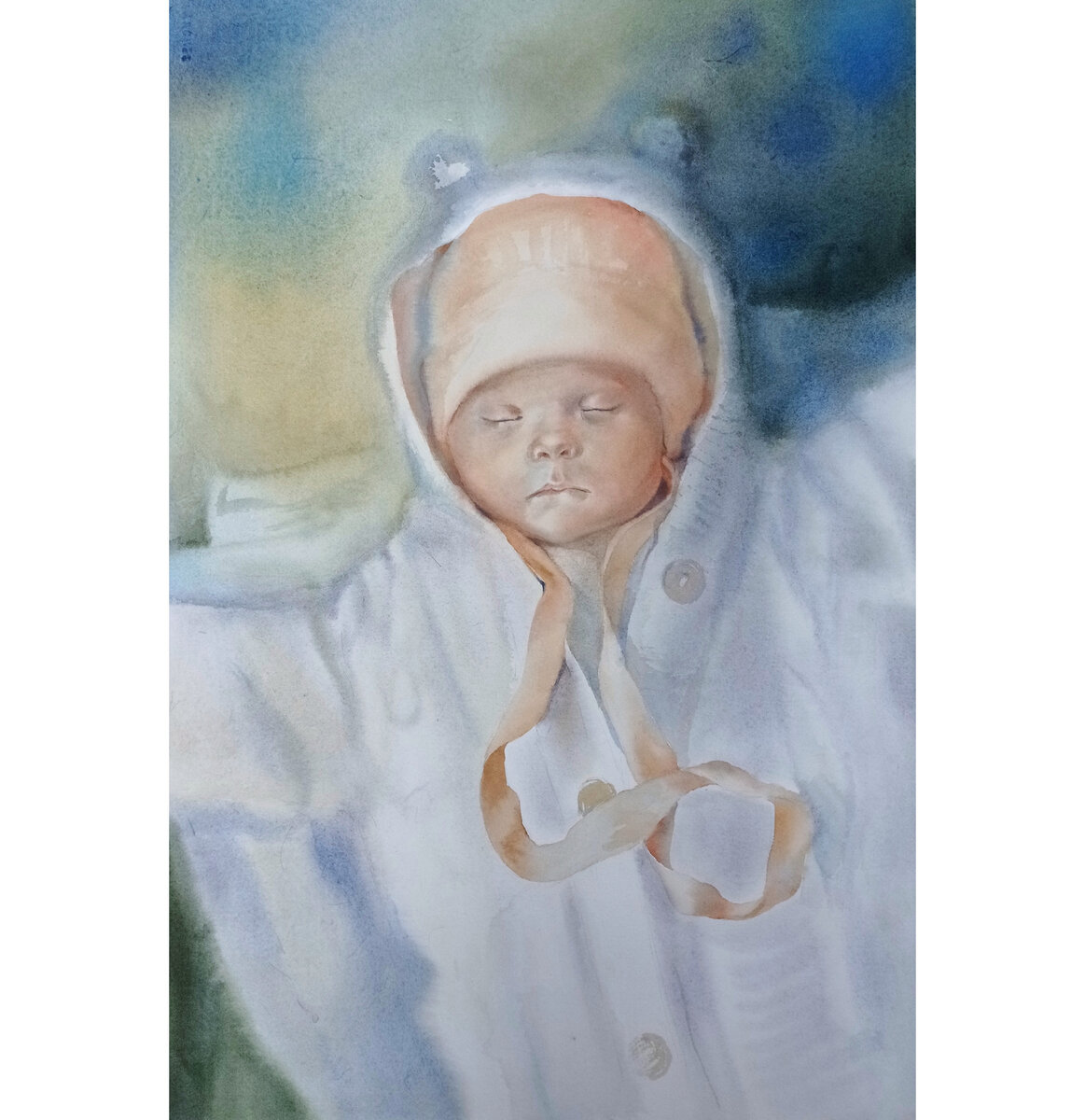 Аня, 38 дней, бумага, акварель, 38х56, 2022 год
