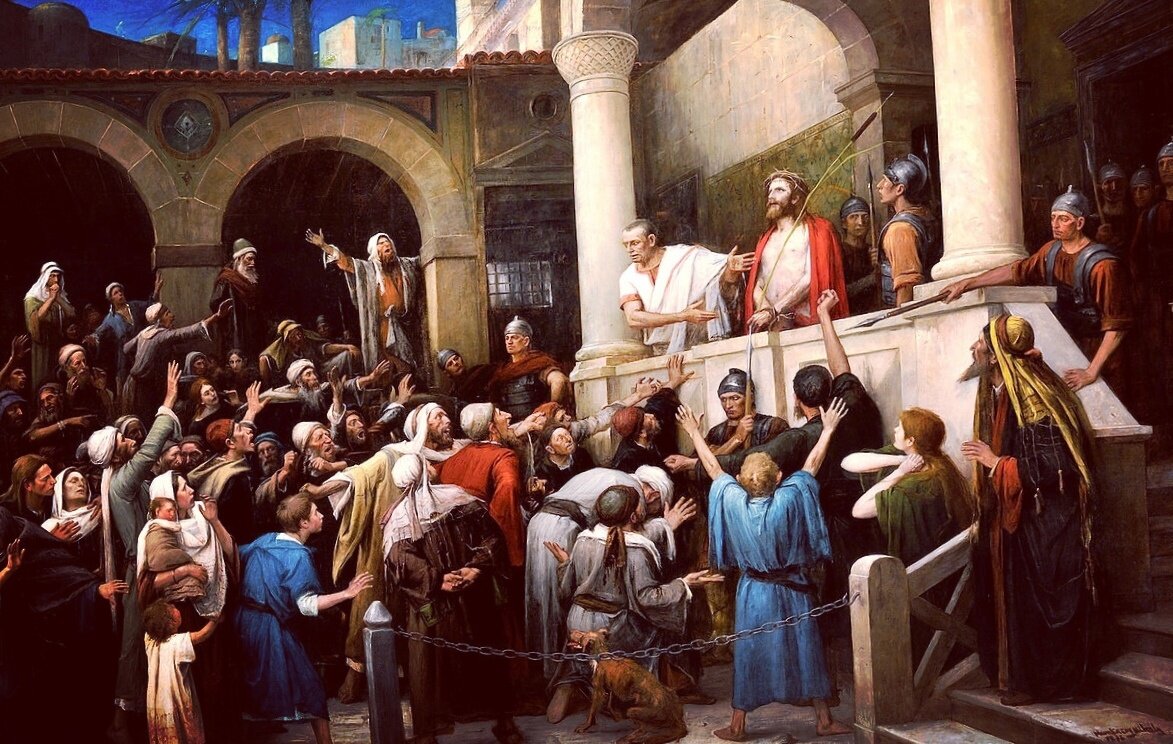 Христос и Пилат перед народом. Картина «Се человек», художник Михай Мункачи (1896 г.). 
