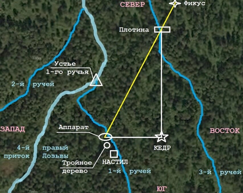 Анализ исторического фото по АПВЕРГИДу. Карта района возле кедра