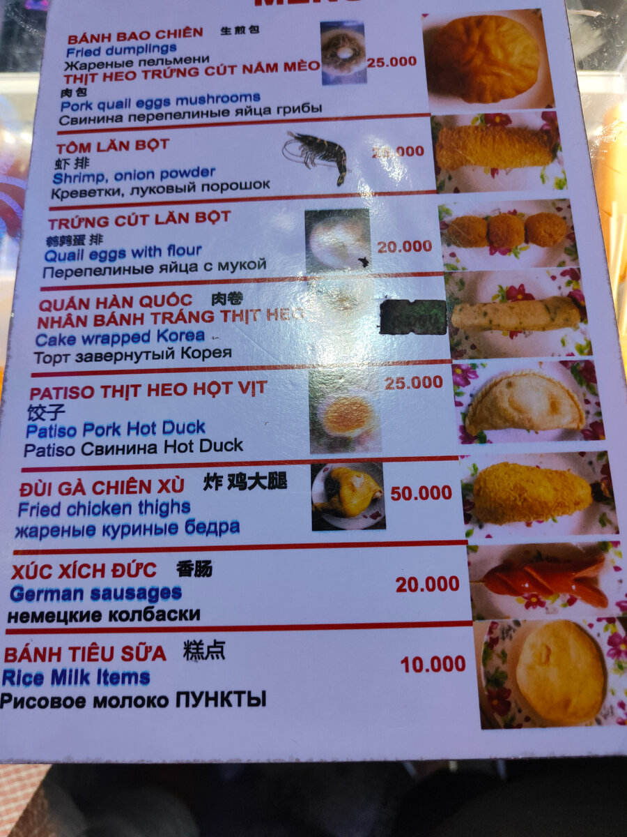 Меню тележки