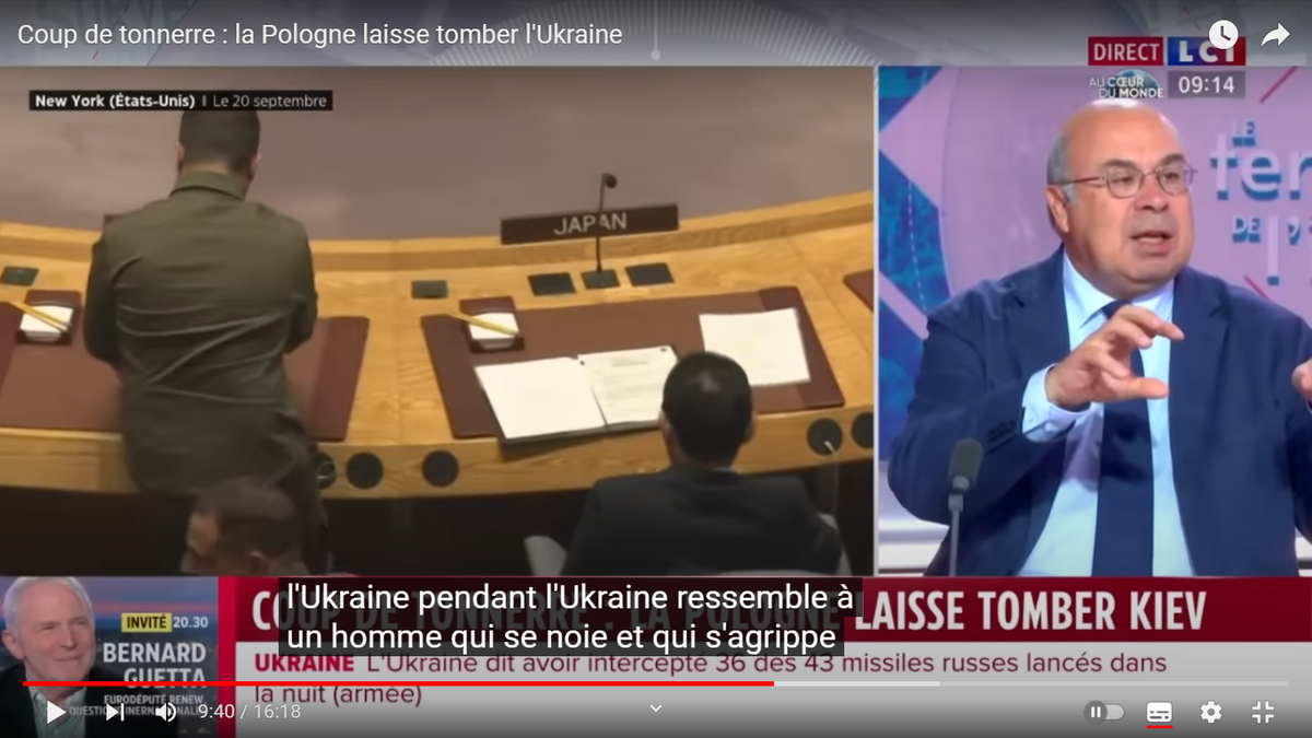 Кристиан Макарян демонстрирует, как именно Украина хватается за своих спасителей. Скриншот с сайта LCI в YouTube.