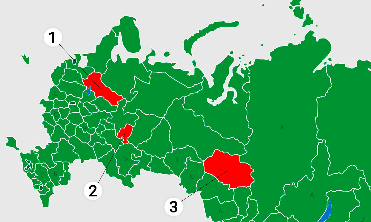Какие субъекты отмечены на карте?