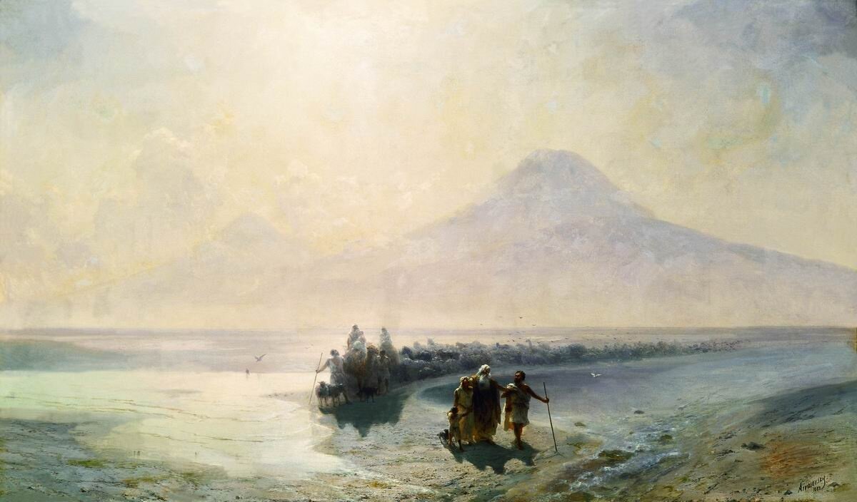 Картина  «Сошествие Ноя с горы Арарат» художника Ивана Айвазовского 1889 год, изображение взято с сайта ayvazovskiy.su