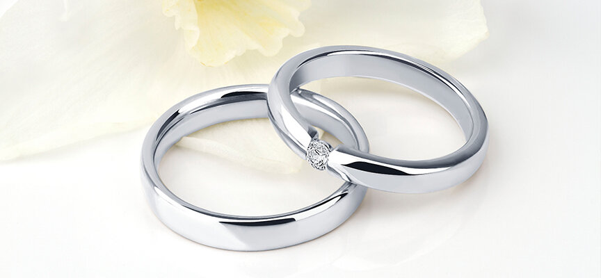 Пара обручальных колец из платины ПК-117-00 и ПК-117-01 от Platinum Lab