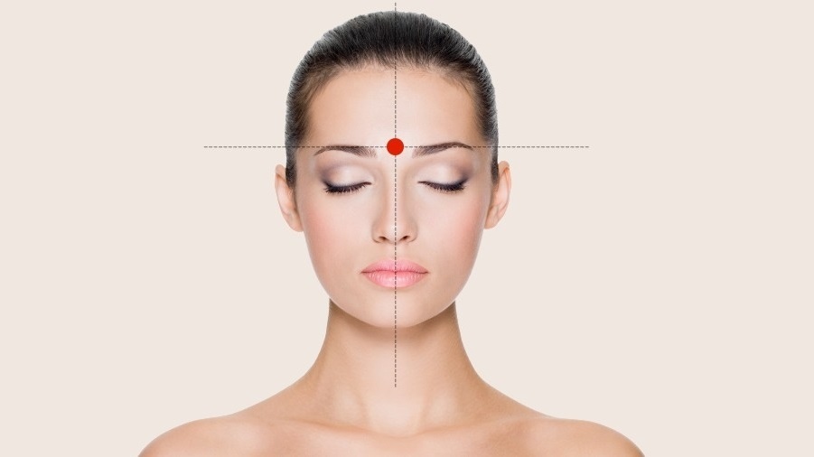 Располагается она над переносицей между бровями. 