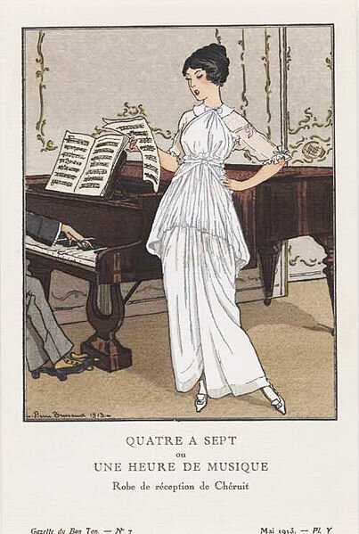 Модная иллюстрация с платьем от Луизы Шерюи, Пьер Бриссо, журнал"Gazette du Bon Ton", май 1913. (cc) Wikimedia Commons