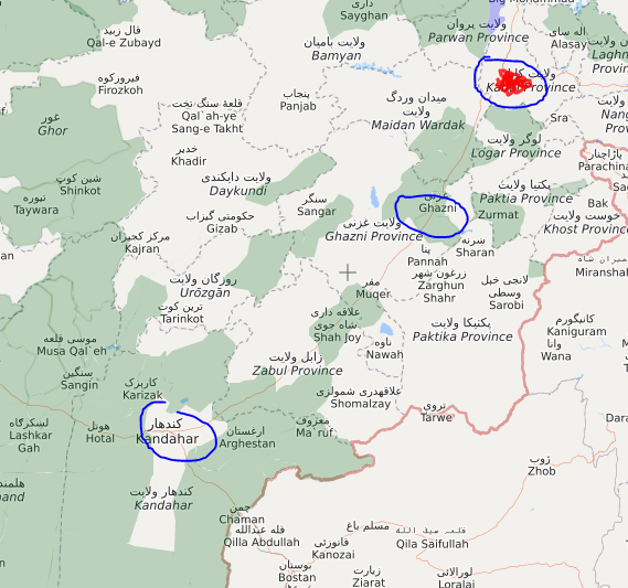 От Кандагара до Кабула идет дорога и как видно, талибы захватывают города расположенные в направлении столицы.