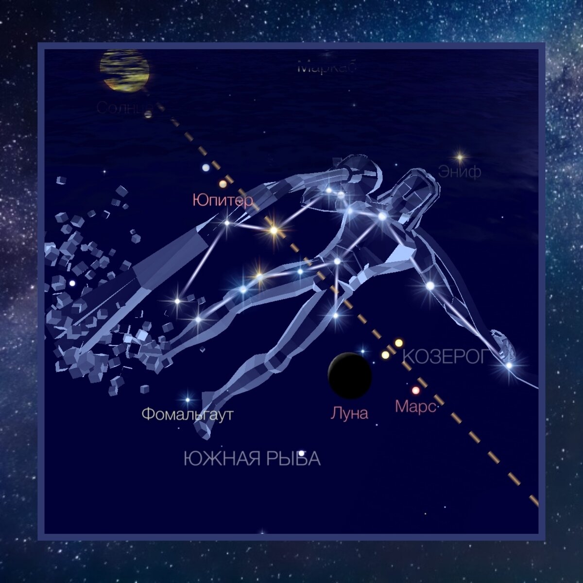 Расположение Луны на момент публикации. Программа "Star Walk 2". 