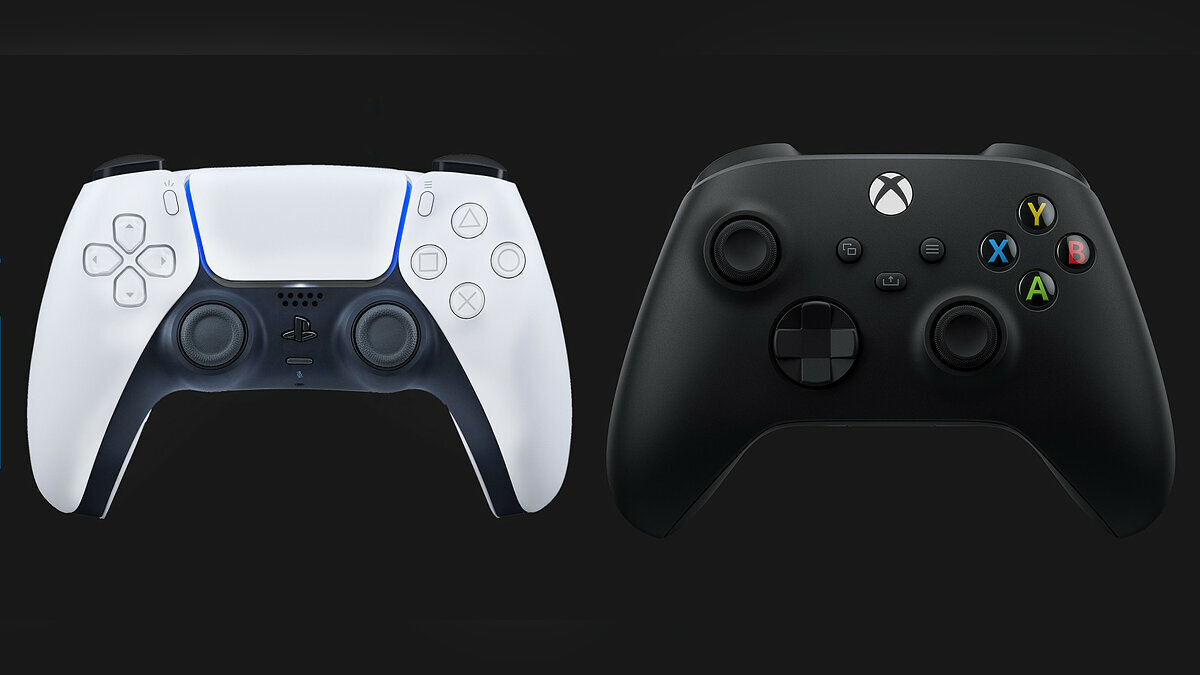 Слева - геймпад от PlayStation 5, справа - геймпад от XBOX Series X
