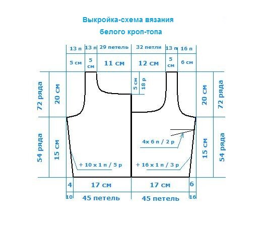 Выкройка-схема вязания белого ажурного кроп-топа
