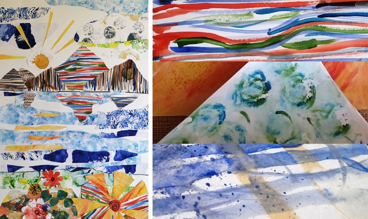 Делаем свои текстуры, фоны. Смотрите, какой интересный пейзаж сложили ребята! Как вам? 