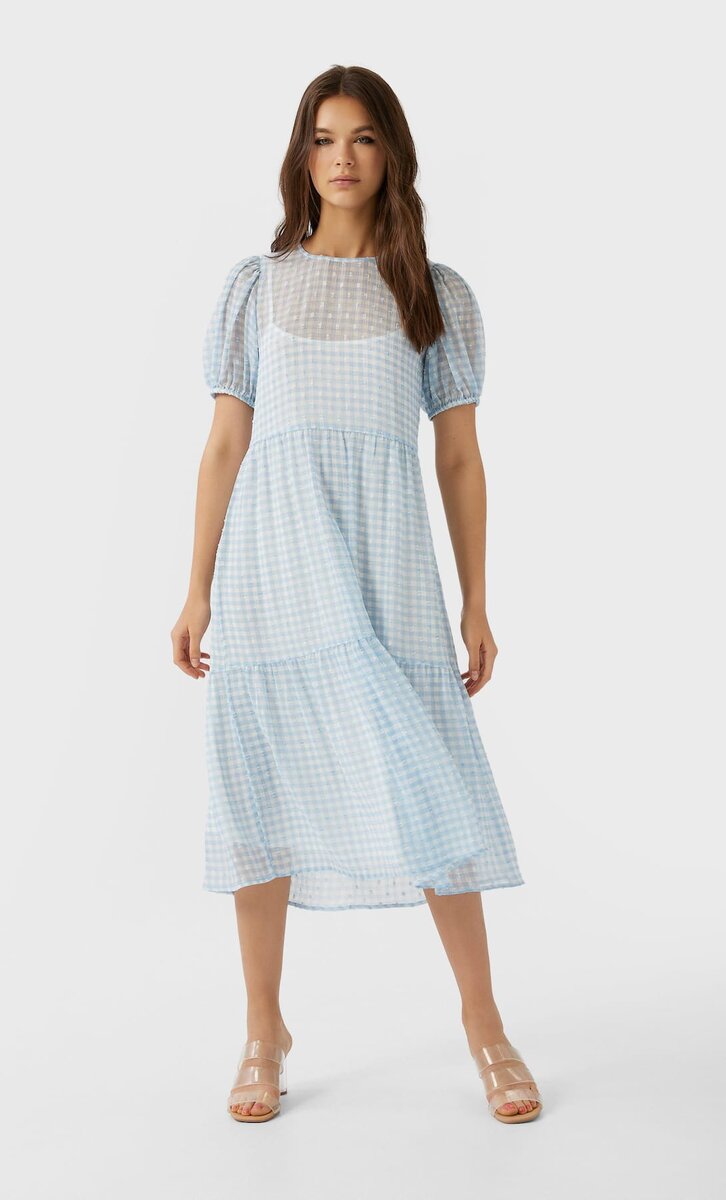 Платье миди в клетку, Stradivarius
