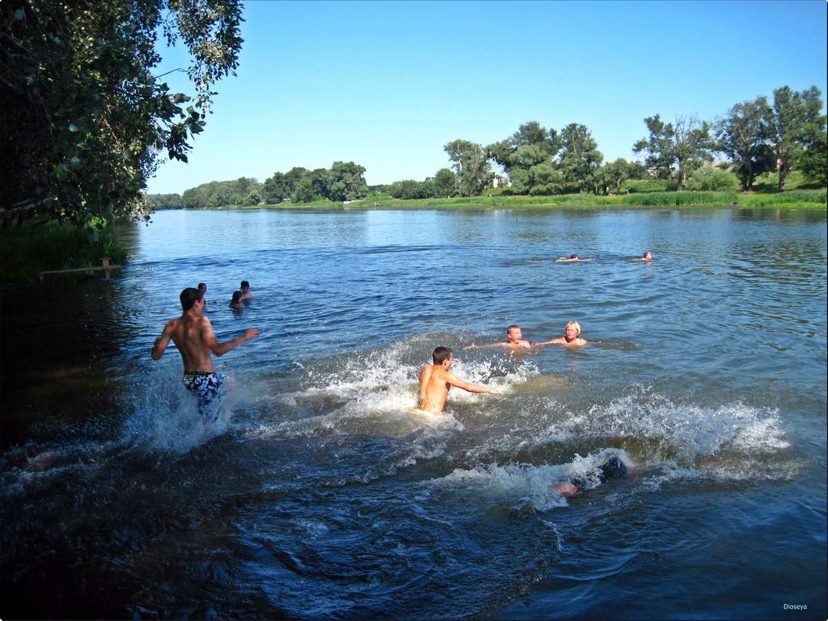 дети купаются в реке