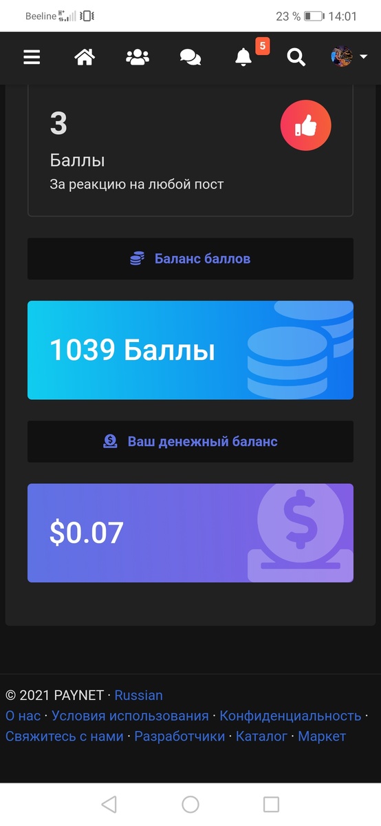 Скрин моих баллов в Paynet 