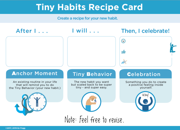 Карточка для создания новой привычки Скачать можно тут https://tinyhabits.com/wp-content/uploads/2020/10/tinyhabits-recipe-cards.pdf