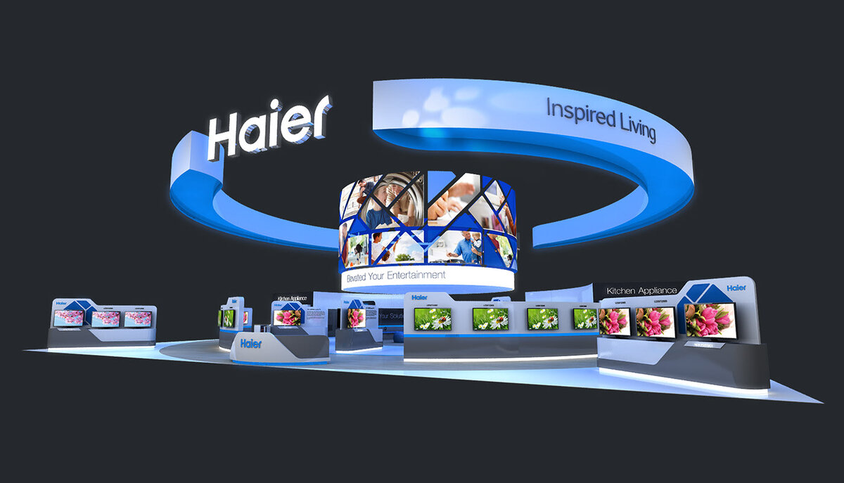 Данный выставочный стенд - островной, с большим подвесом, с открытым демо-залом.