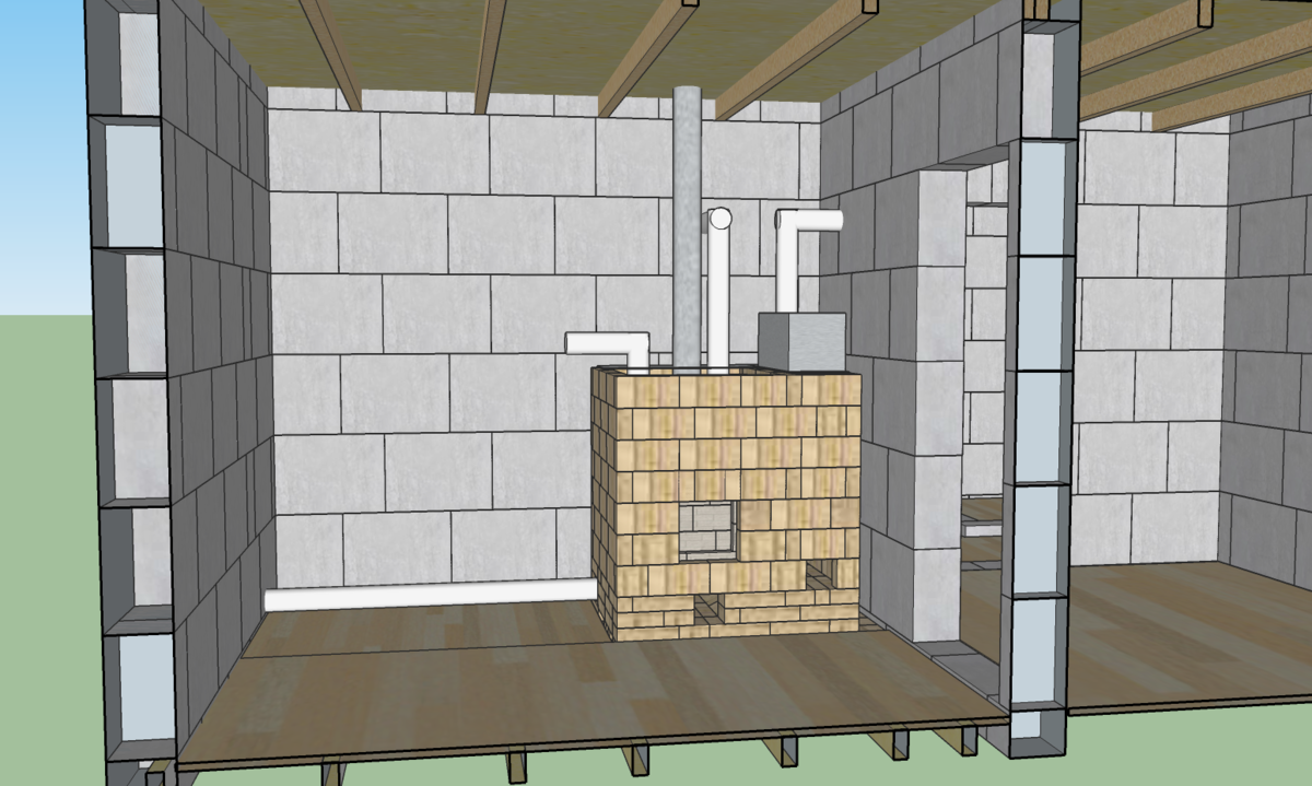 Общий вид печи в парилке.