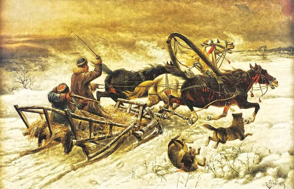 Картина Константина Стойлова. Нападение волков