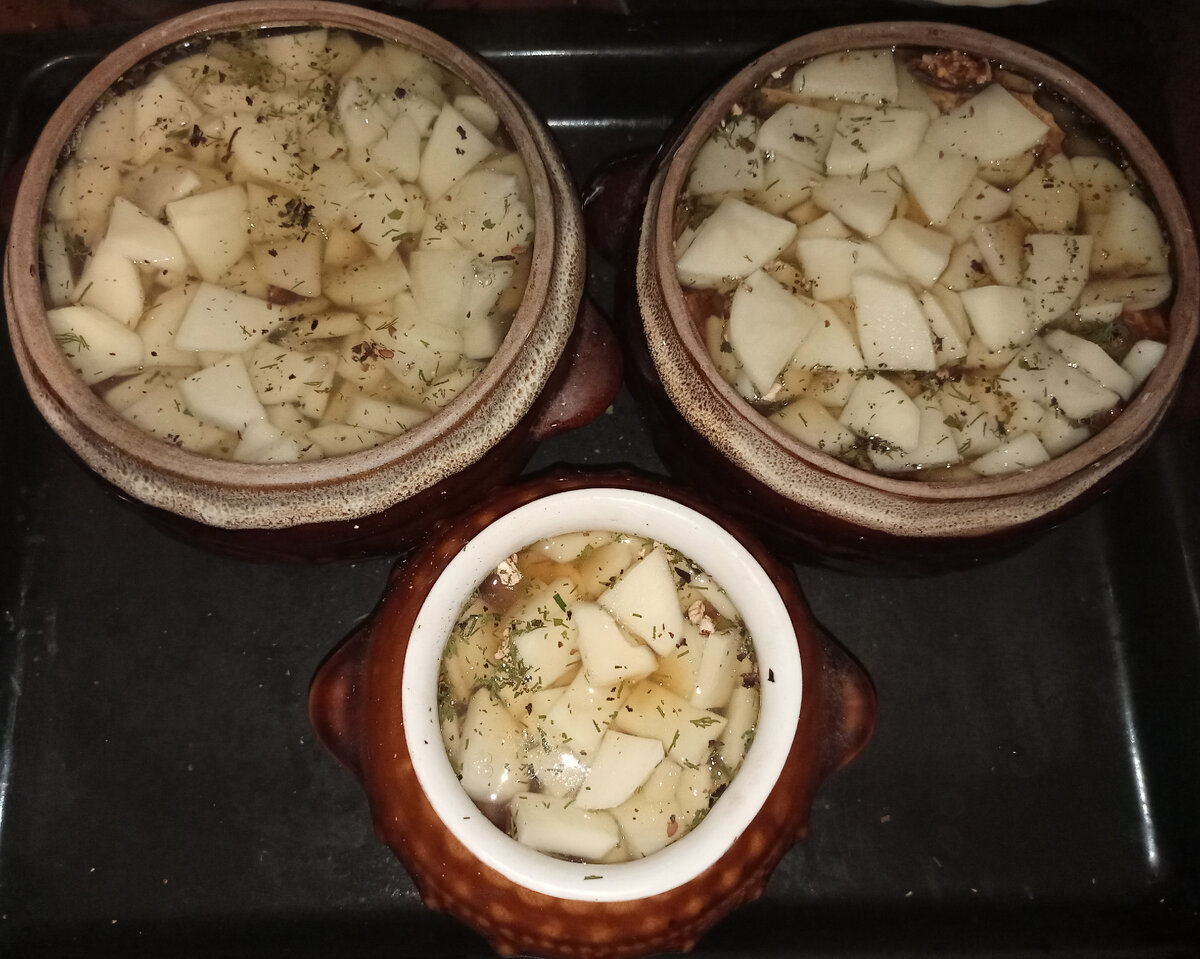 Картошка с курицей в горшочках в духовке
