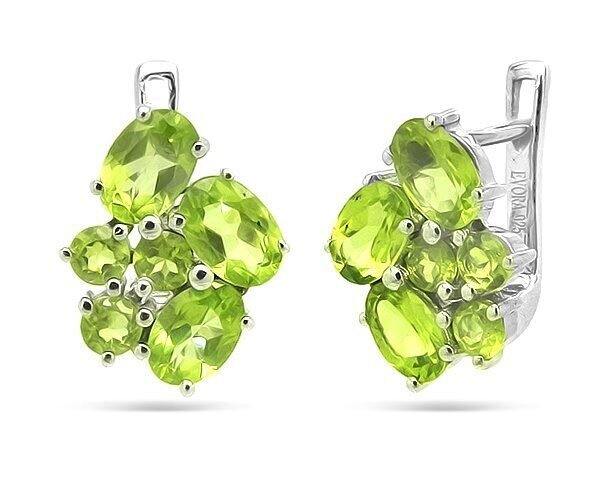 Серьги из серебра с хризолитом. Артикул 633816