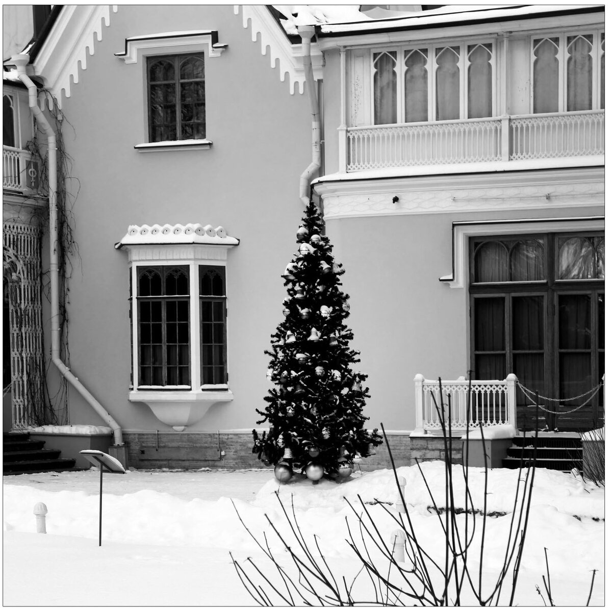 Вот такая новогодняя ёлочка расположена сегодня у дворца "Коттедж"