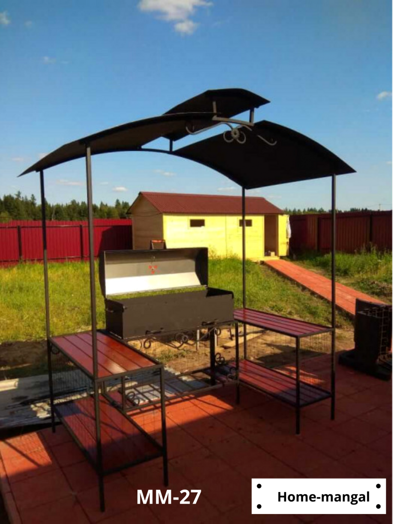 
___________________________________________________

Толщина жаровни: 3 мм



Мангал-беседка с жаровней 1001 мм 

Материал столиков:

натуральная древесина сосны

с атмосферостойким покрытием.

Каркас из профильной трубы 22 x22 мм.

Покраска: жаростойкая

матовая эмаль.

Конструкция разбирается на крышу,

арки стойки, столы, основание мангала,

жаровню

_______________________________

Габариты: 2002 x 1132 x 2316 мм.

Габариты жаровни: 1001 x 351 x 171 мм.

-----------------------------

Так же можно заказать толщину жаровни и аксессуары 

Жаровня сталь 5 мм +

Жаровня 5 мм с зольниками +



Комплект из пяти решеток-гриль 

Крышка-барбекю +

Крышка-барбекю + 5 решеток-гриль +

______________________________