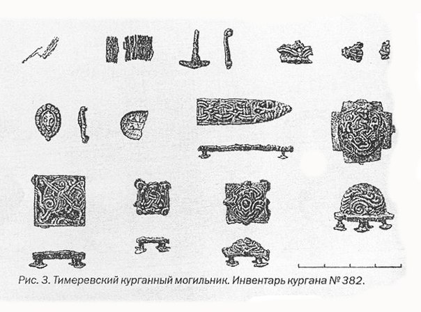 Находки из Тимерёвских курганов, где, судя по всему, задолго до легендарного визита на Русь Рюрика, находилась охранная дружина и существовало смешанное поселение меря, славян и викингов. Возможно, это одно из мест, где зимовали арабские купцы.