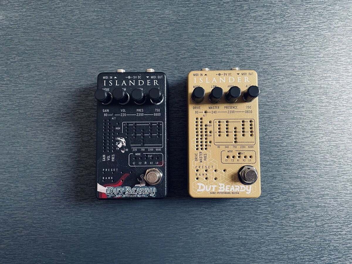 Dut Beardy Islander mk2 v1 and Gold Limited Edition. Источник: собственные педали