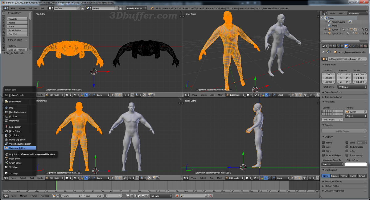 Рабочее поле Blender.