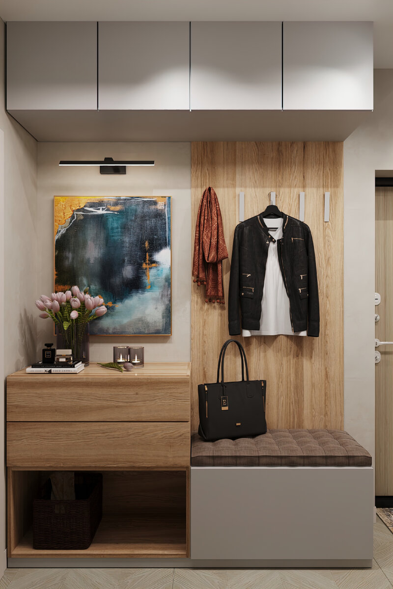 Дизайн прихожей в квартире выполнен нашей студией

