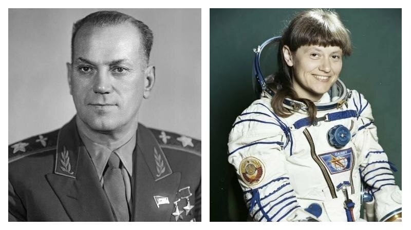 Дважды Герой Советского Союза Евгений Яковлевич Савицкий и его дочь - дважды Герой Советского Союза Светлана Евгеньевна Савицкая. 