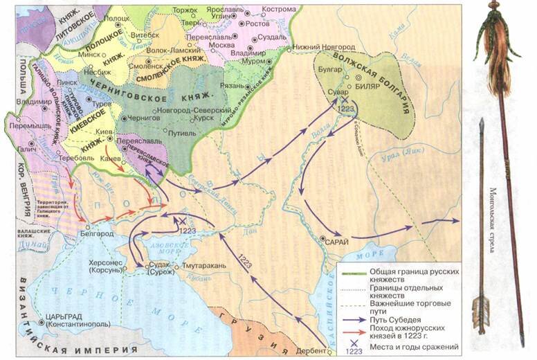 История 6 класс контурная карта монгольское нашествие на русь