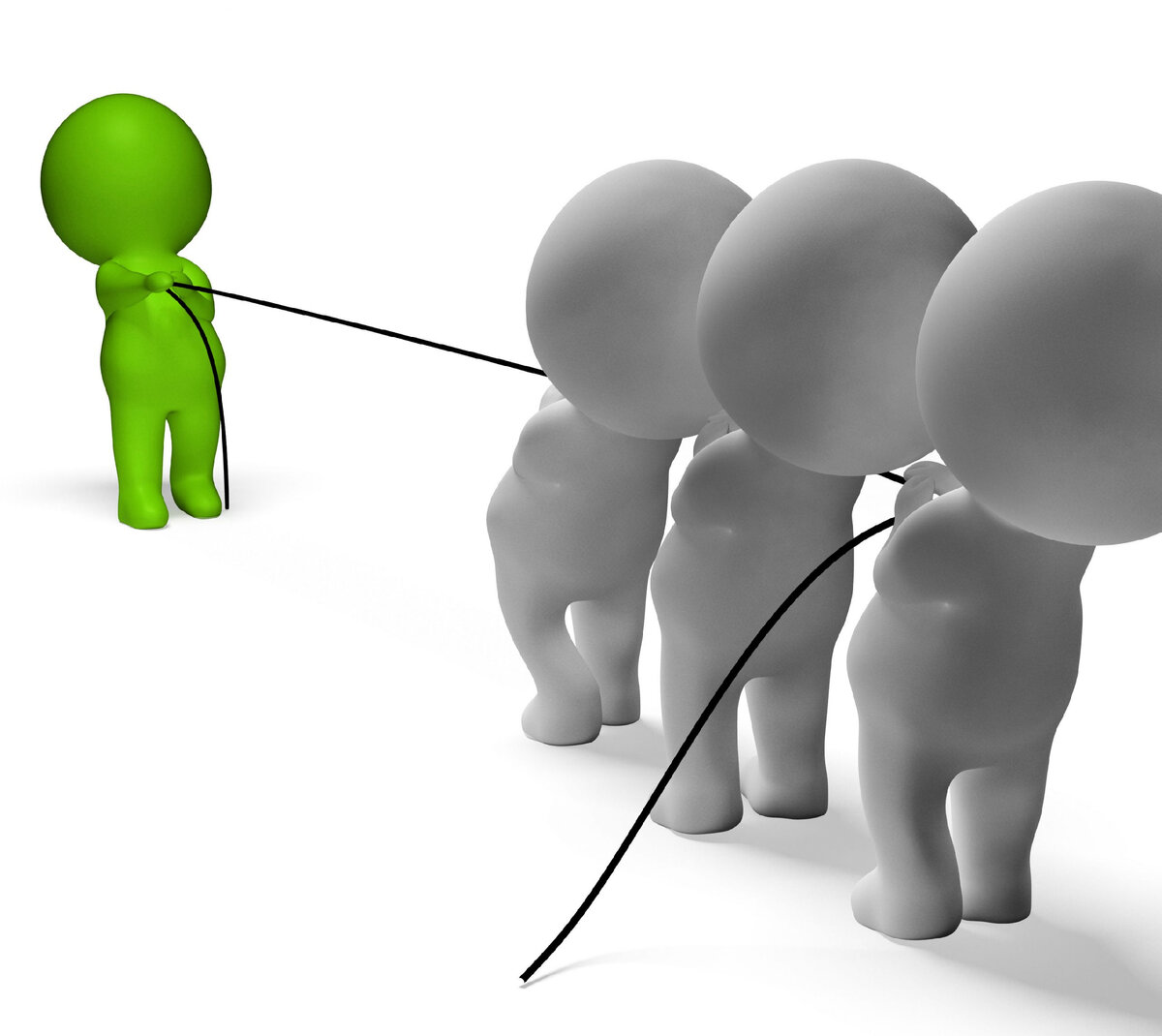 Приблизительно так Берн представлял борьбу врача (зеленый) с пациентом (три белых эго-состояния) за душевное здоровье последнего.