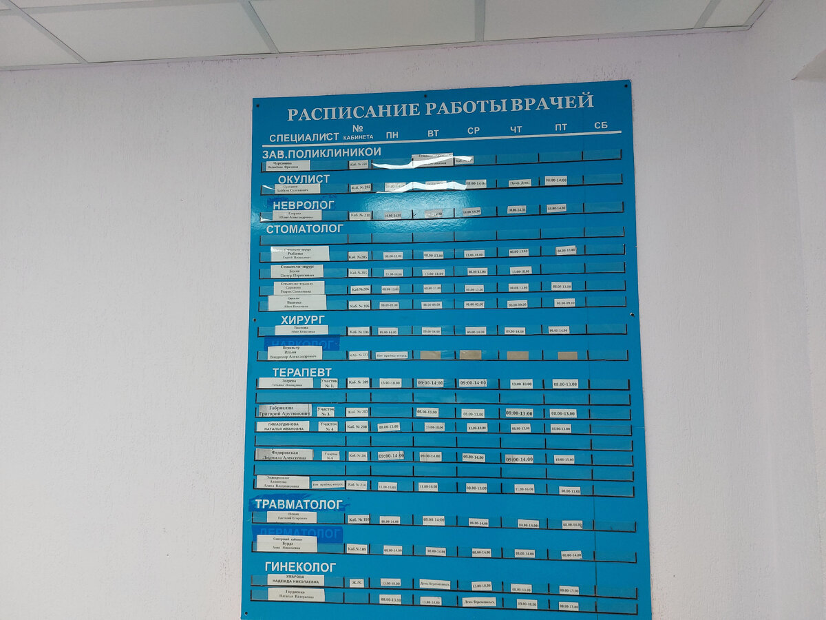 Расписание приема врачей. Станица Холмская. 